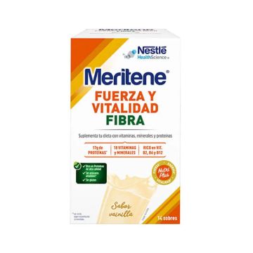 Meritene Fuerza y Vitalidad Fibra Batido Sabor Vainilla, 14 sobres x 35 gr