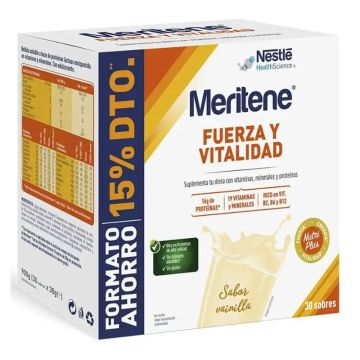 Meritene Fuerza Y Vitalidad Vainilla Formato Ahorro, 30 sobres