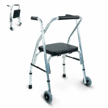 Mobiclinic Andador De Aluminio Plegable Con Asiento Y Respaldo 2 Ruedas