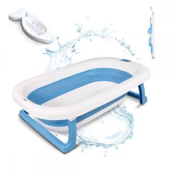 Mobiclinic Pack De Baño Para Bebés - Bañera Infantil - Plegable - Antideslizante- Azul - Termómetro De Baño - Sin Mercurio