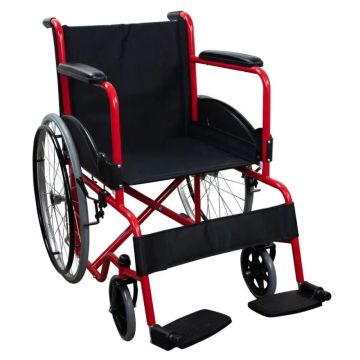 Mobiclinic Silla De Ruedas Plegable Con Ruedas Grandes Reposabrazos YReposapiés Fijos Roja