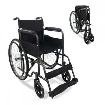 Mobiclinic Silla De Ruedas Plegable - Respaldo Y Reposapiés Desmontables - Acero- Ruedas Grandes - 46 Cm - Gris - Denver