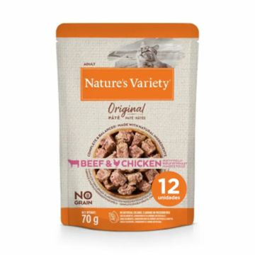 Nature'S Variety Feline Adult Original Pate Buey Pollo, 12 x 70 g, snack paragatos