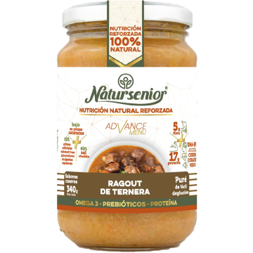 Natursenior Puré Adultos Ragout De Ternera Con Omega 3 Dha+Epa, Prebióticos YProteínas. , 340 gr