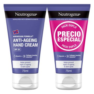 Neutrogena Crema de Manos Antiedad Antimanchas SPF20, 2 x 75 ml