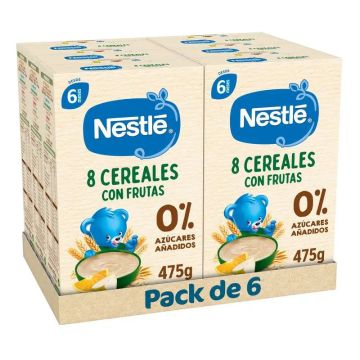 Nestlé Pack 6 Papillas 8 Cereales Con Frutas , 475g