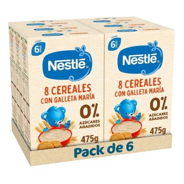 Nestlé Pack 6 Papillas 8 Cereales Con Galleta María , 475g