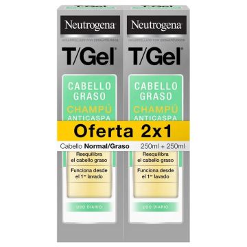 Neutrogena T/Gel Champú Anticaspa para Cabello Graso Pack, 2 x 250 ml