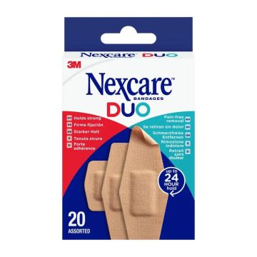 Nexcare Duo Tira De Tela Resistente E Indolora Con Adhesivo Silicona Surtido, 20unidades