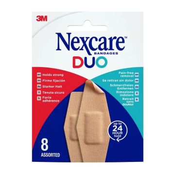 Nexcare Duo Tira De Tela Resistente E Indolora Con Adhesivo Silicona Surtido, 8unidades