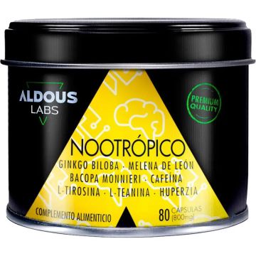 Aldous Labs Nootrópico con Ginkgo Biloba, Melena de León, Cafeína, Bacopa,Tirosina, Teanina y Huperzina A