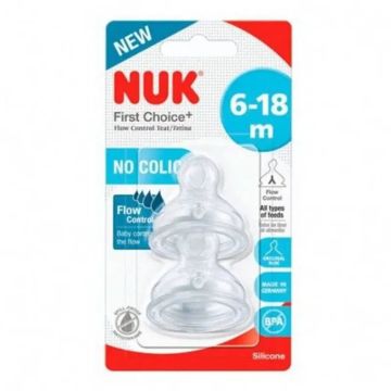 NUK First Choice Tetina Silicona Anticólico Anatómica Boca Anchatalla 6-18Meses, 2 unidades