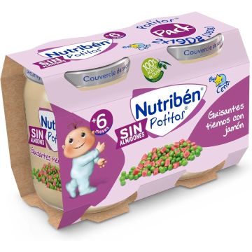 Nutribén Pack Potito Guisantes Tiernos con Jamon, 2X190 gr