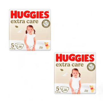 Huggies Pack 2X Pañal Extra Care Talla 5 (11-25Kg), 56 Unidades