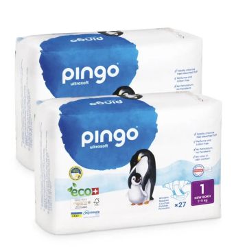 Pingo Pañal Ecológico Talla 1 New Born, Pack 2 X 27 Unidades