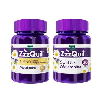 ZzzQuil Natura Melatonina Original y Sabor Mango, Pack 2x30