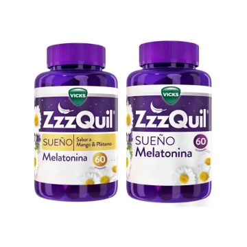 Pack 2x60 ZzzQuil Natura Melatonina Original y Sabor Mango