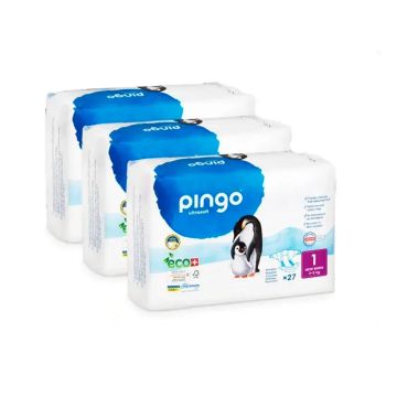 Pingo Pañal Ecológico Talla 1 New Born, Pack 3 X 27 Unidades