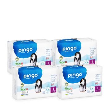 Pingo Pañal Ecológico Talla 1 New Born, Pack 4 X 27 Unidades