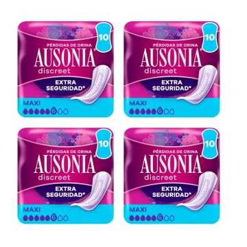 Ausonia Pack Discreet Compresas Para Pérdidas De Orina Para Mujer Maxi, 4 x 10Unidades