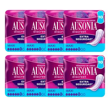 Ausonia Pack Discreet Compresas Para Pérdidas De Orina Para Mujer Maxi, 8 x 10Unidades