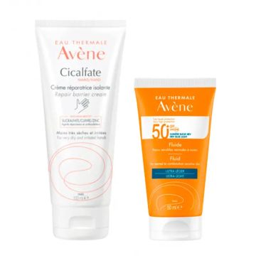 Avène Pack Cicalfate crema de manos reparadora efecto barrera, 50 ml + AvéneFluido SPF 50+, 50 ml