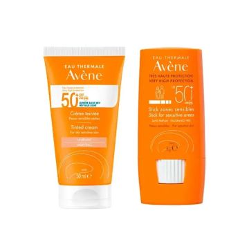 Avene Crema Solar Pieles Sensibles SPF50+ Color 50 ml + Avene Stick Solar SPF50+ Zonas sensibles 8 gr