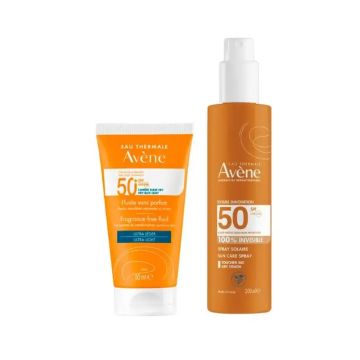 Avene Solar Fluido Sin Perfume SPF50+ 50 ml + Avene Solar Spray Pieles SensiblesSPF50+ 200 ml