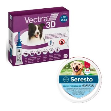 Vectra 3D 10-25 kg + 3 Pipetas + Seresto Collar Grande, Pack PerrosPequeños-Medianos