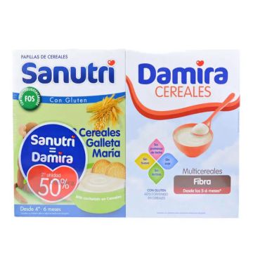 Pack Sanutri 8 Cereales con Galleta Maria 600 gr + Damira Multicerales Fibra 600gr