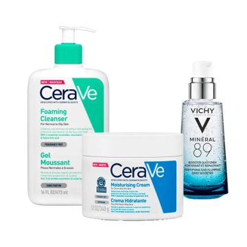 Pack rutina unisex Vichy Mineral 89 50ml +Cerave gel espumoso 473ml+Cerave cremahidratante 340gr