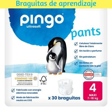 Pingo Pañal Braguitas Ecológicos Talla 4 (7-18 kg), 30 Unidades