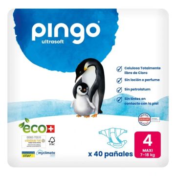 Pingo Pañales Ecológicos Talla 4 Maxi (7-18 kg), 40 Unidades