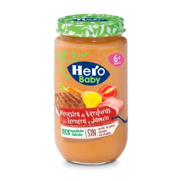 Hero Baby Tarrito de Menestra de Verduras conTernera y Jamón 235 gr, + 6 Meses