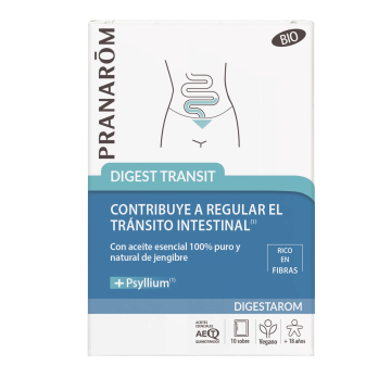 Pranarom Digest Transit Fluidez de las Heces Aceite Esencial de Jengibre yPsilio BIO Vegano  10 sobres