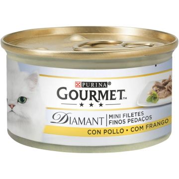 Purina Gourmet Diamant Finas Lonchas Con Pollo 24X85, comida húmeda para gatos