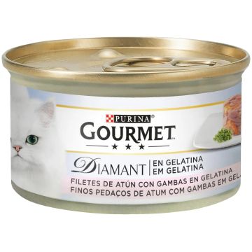 Purina Gourmet Diamant Laminas Atun Gambas Gelatina Caja 24X85Gr, comida húmedapara gatos