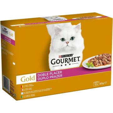 Purina Gourmet Gold Doble Placer Surtido Caja 8X85Gr, comida húmeda para gatos