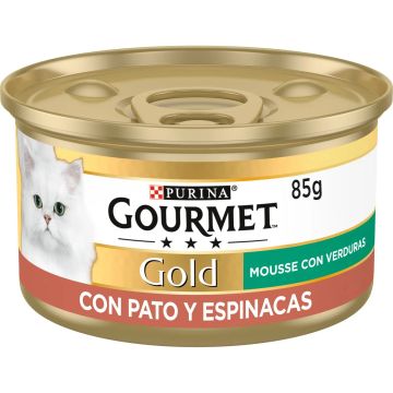 Purina Gourmet Gold Mousse Pato Espinaca Caja 24X85Gr, comida húmeda para gatos
