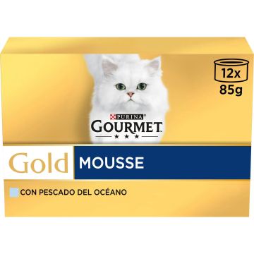 Purina Gourmet Gold Mousse Pescado Oceano Caja 12X85Gr, comida húmeda para gatos
