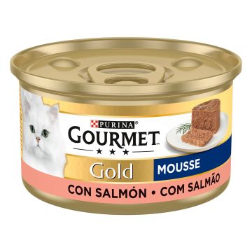 Purina Gourmet Gold Mousse Salmon Caja 24X85Gr, comida húmeda para gatos