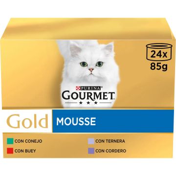 Purina Gourmet Gold Mousse Ternera Caja 24X85Gr Multipack, comida húmeda paragatos