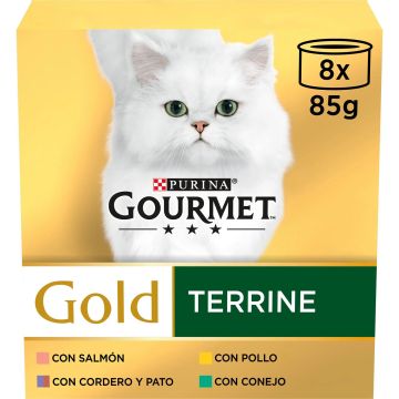 Purina Gourmet Gold Terrine Surtido Caja 8X85Gr, comida húmeda para gatos