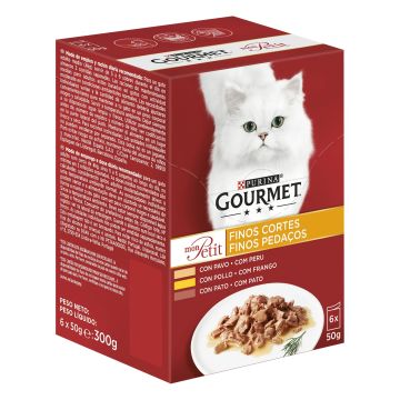 Purina Gourmet Mon Petit Aves Caja 6X50Gr, comida húmeda para gatos