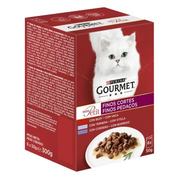 Purina Gourmet Mon Petit Carnes Caja 6X50Gr, comida húmeda para gatos