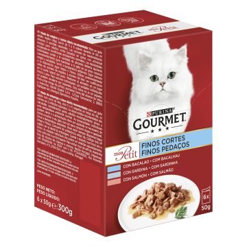 Purina Gourmet Mon Petit Seleccion Pescados Caja 6X50Gr, comida húmeda paragatos