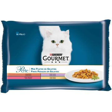 Purina Gourmet Perle Laminas Gelatina Multipack Variado 4X85Gr, comida húmedapara gatos