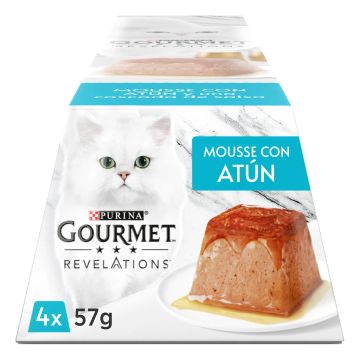 Purina Gourmet Revelations Mousse Atun Caja 6X4X57Gr, comida húmeda para gatos