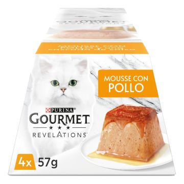Purina Gourmet Revelations Mousse Pollo Caja 6X4X57Gr, comida húmeda para gatos