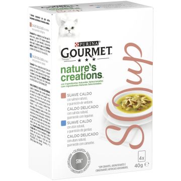 Purina Gourmet Soup Salmon Caja 4X40Gr, comida húmeda para gatos